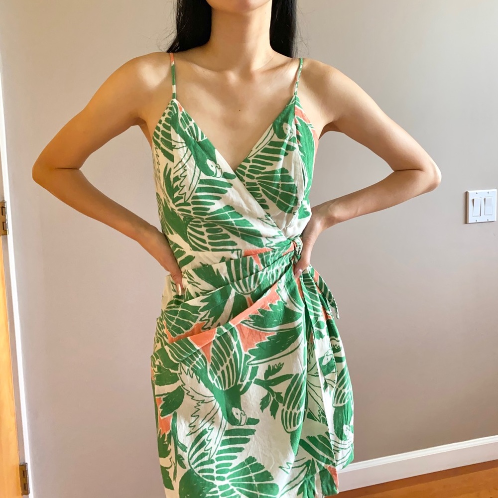 FARM Rio Green and White Wrap Sundress